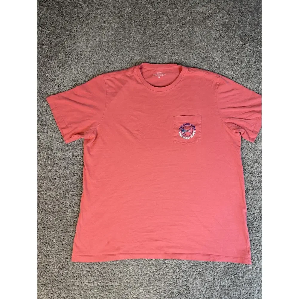 Vineyard Vines Shirt Mens XL Pink Whale Pocket Logo Crew Neck Cotton Classic Fit